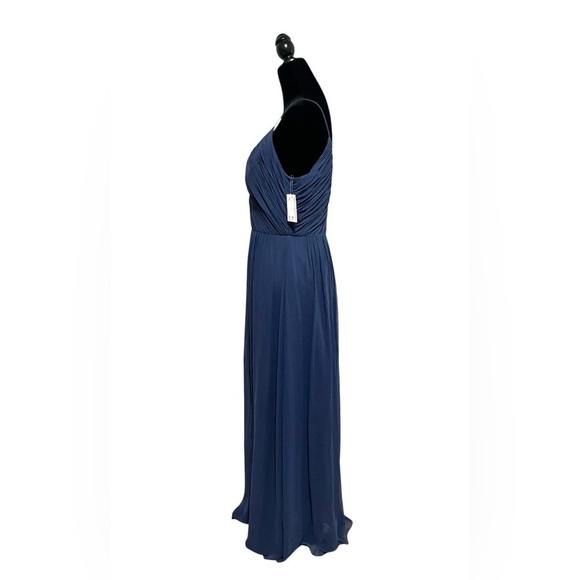 Dessy Collection #2989 Blue Lux Chiffon V Neck Floor Length Dress Size 12 - Picture 3 of 12